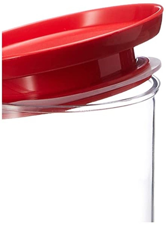 Floraware Plastic Air Tight BPA Free Stackable Round Push Multipurpose Containers For Kitchen Organizer 900ml for Rice Dal Flour Snacks Cereals Pack of 2 (Red) - Image 4